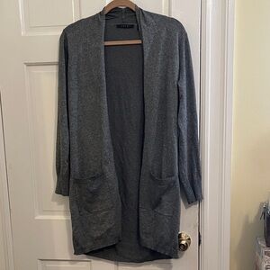 Cyrus Charcoal Open Front Long Cardigan with Pockets